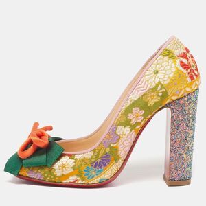 Christian Louboutin Dolly Dola Size 36.5 Multicolor Brocade Fabric Block Heel